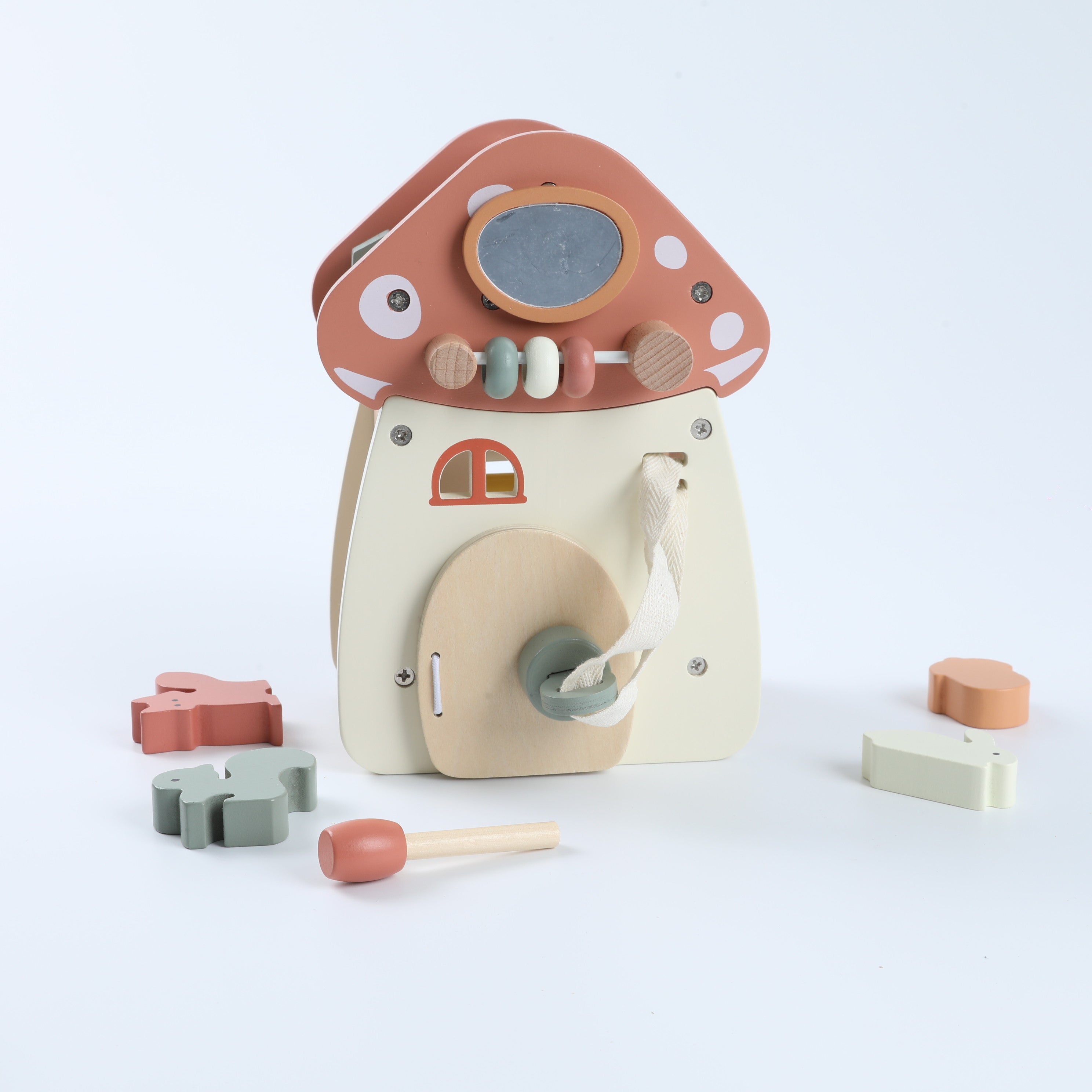 Children‘s Educational Mushroom 5-in-1 Toy - Shape Sorter, Xylophone, Bead Maze, Lock & Door Practice for Babies