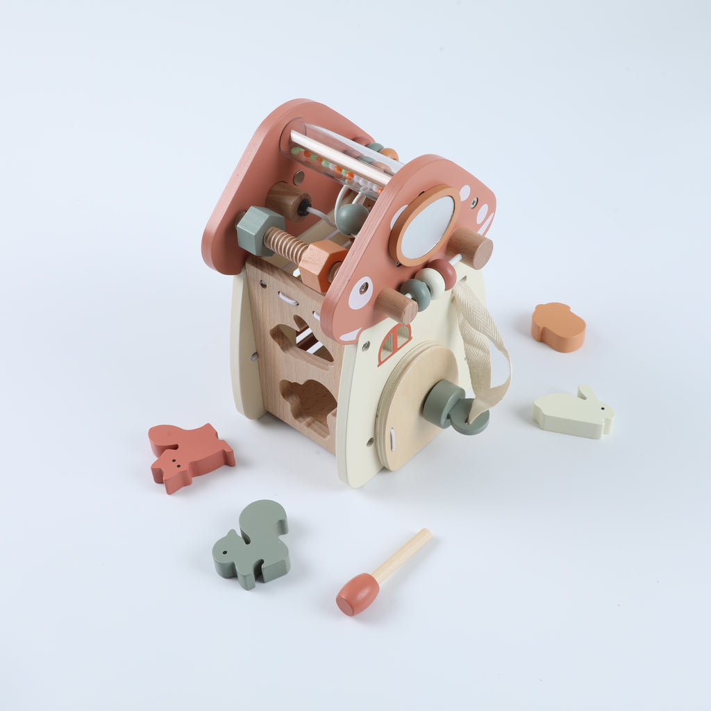 Children‘s Educational Mushroom 5-in-1 Toy - Shape Sorter, Xylophone, Bead Maze, Lock & Door Practice for Babies