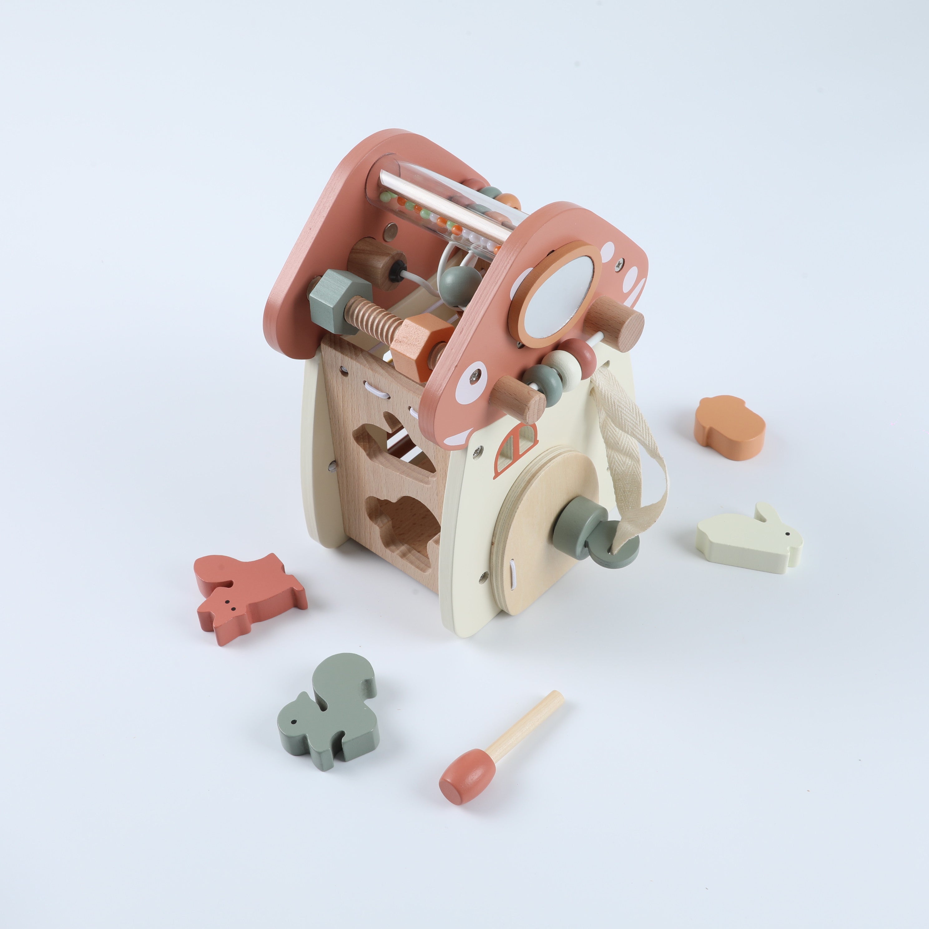 Children‘s Educational Mushroom 5-in-1 Toy - Shape Sorter, Xylophone, Bead Maze, Lock & Door Practice for Babies