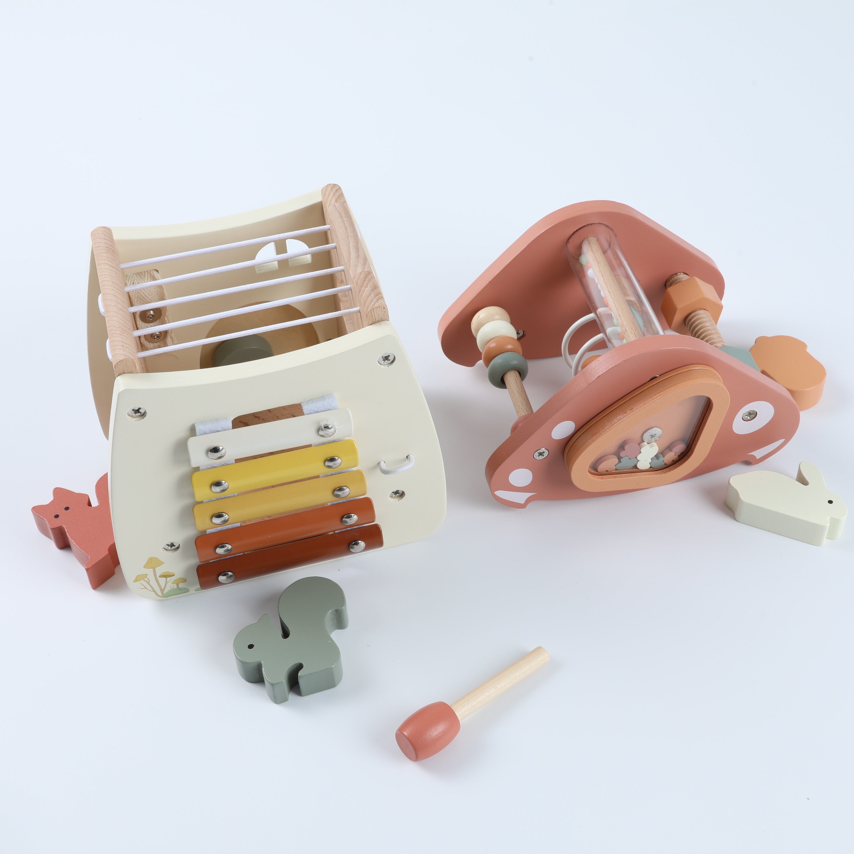 Children‘s Educational Mushroom 5-in-1 Toy - Shape Sorter, Xylophone, Bead Maze, Lock & Door Practice for Babies